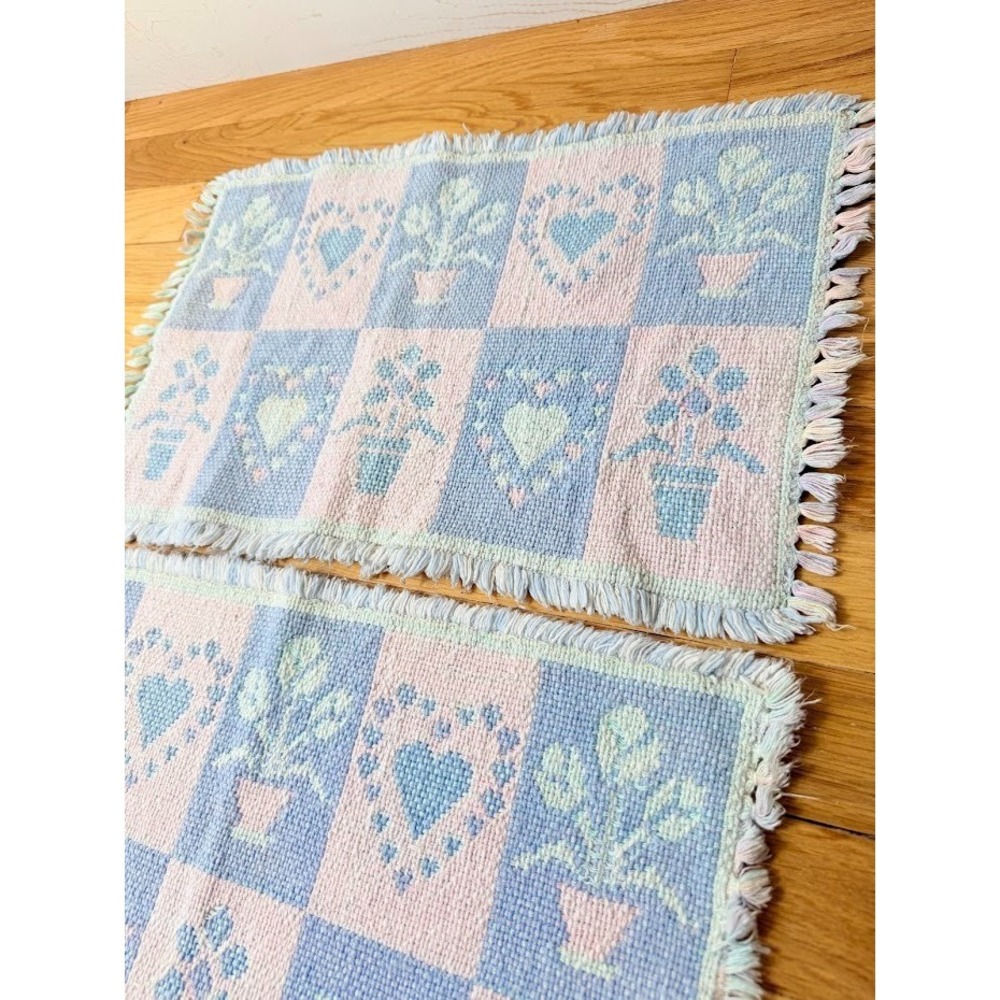 VTG 3 Pastel Heart Floral Placemats Rectangular 2 Sided 1990s Spring Cottagecore - Picture 4 of 15